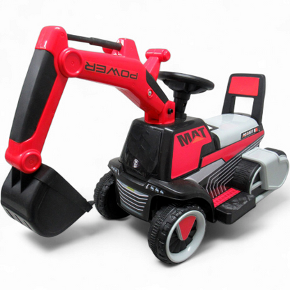 Escavadora Elétrica Power Mat 6v Vermelha c/ Rodas & Assento em Plástico