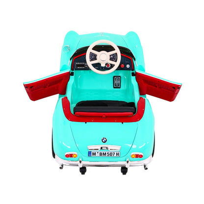 Carro Elétrico para Criança BMW 507 RETRO 12v Turquesa c/ RODAS DE BORRACHA & ASSENTO EM PELE