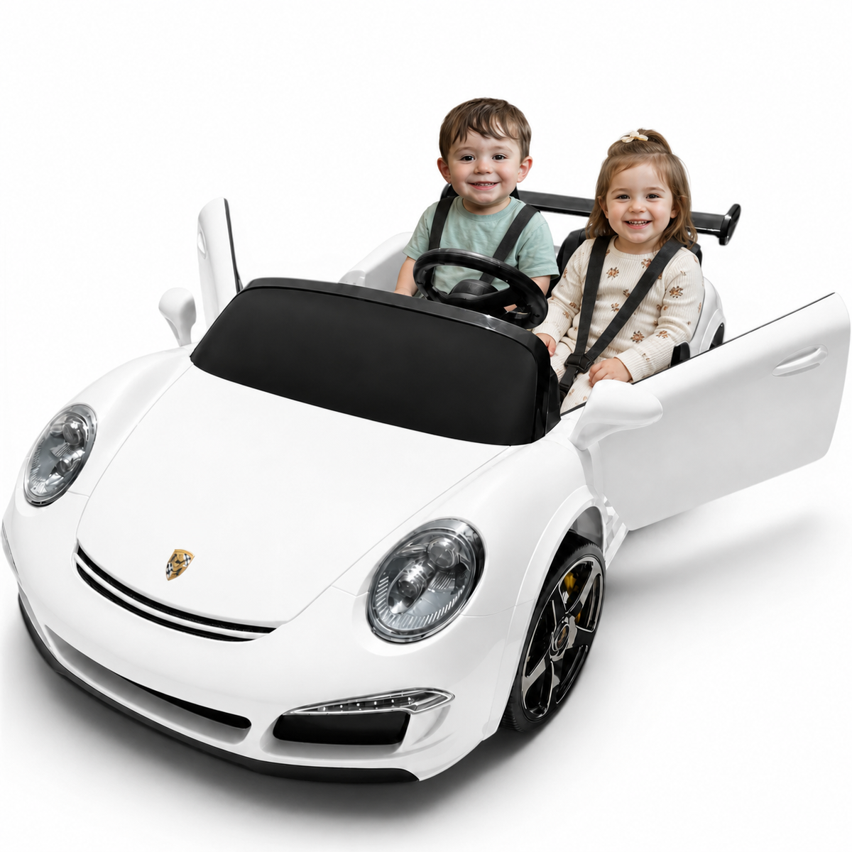 Carro Elétrico para Criança RUF CTT Branco 4x4 24v c/ RODAS DE BORRACHA & ASSENTO EM PELE ECOLÓGICA