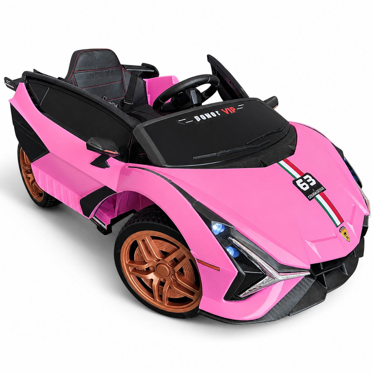 Carro Elétrico para Criança Sian Style Rosa 12v c/ RODAS DE BORRACHA & ASSENTO EM PELE