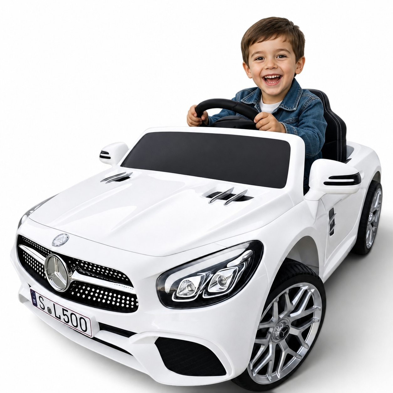 Carro Elétrico para Criança MERCEDES SL500 12V Branco c/ RODAS DE BORRACHA & ASSENTO EM PELE