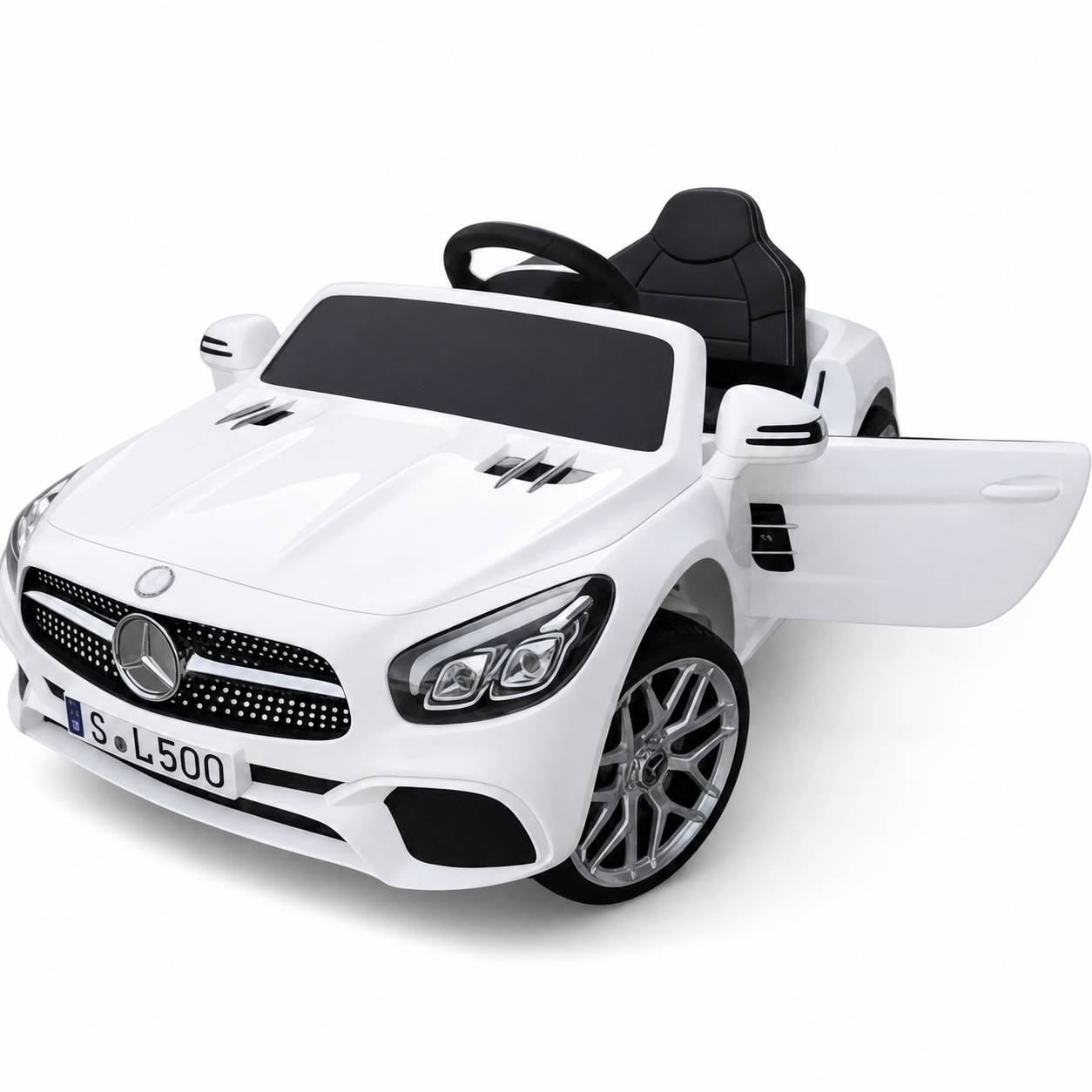 Carro Elétrico para Criança MERCEDES SL500 12V Branco c/ RODAS DE BORRACHA & ASSENTO EM PELE