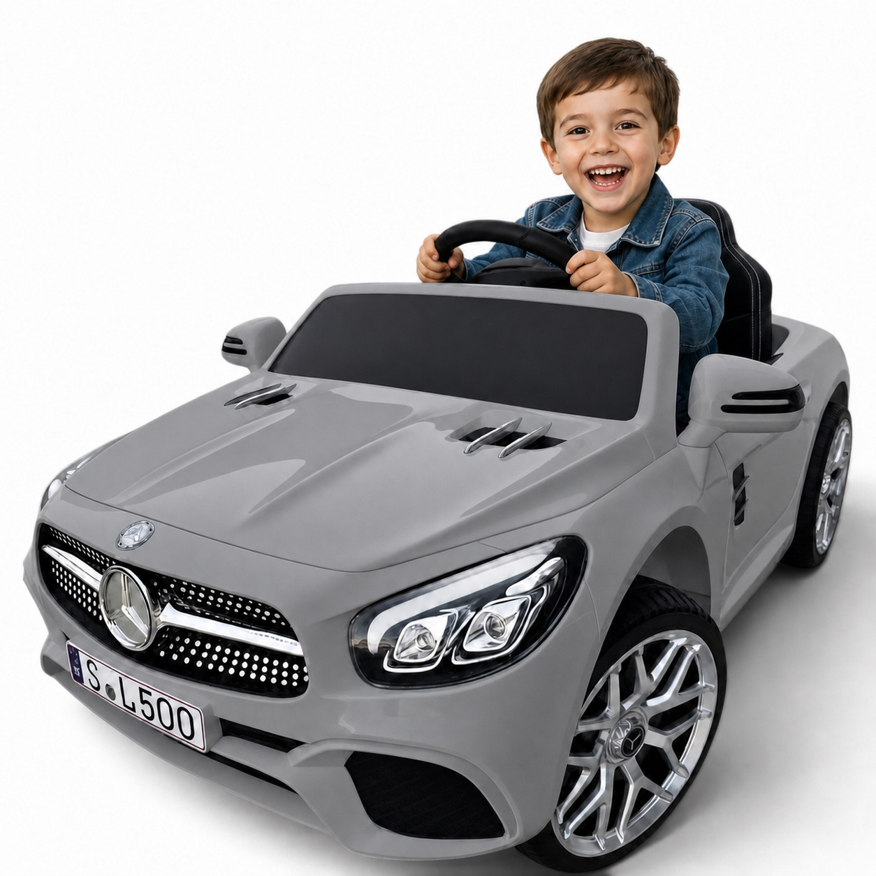 Carro Elétrico para Criança MERCEDES SL500 12V Cinza BATERIA DE LITIO c/ RODAS DE BORRACHA & ASSENTO EM PELE