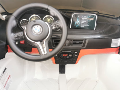 Carro elétrico para criança BMW X6M 12v Branco 2 Lugares c/ RODAS DE BORRACHA & ASSENTO EM PELE