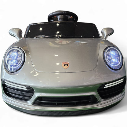 Carro Elétrico para Criança 911 Style Cinza Metalizado 12v c/ RODAS DE BORRACHA & ASSENTO EM PELE