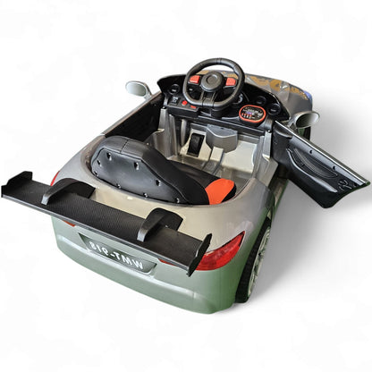 Carro Elétrico para Criança 911 Style Cinza Metalizado 12v c/ RODAS DE BORRACHA & ASSENTO EM PELE