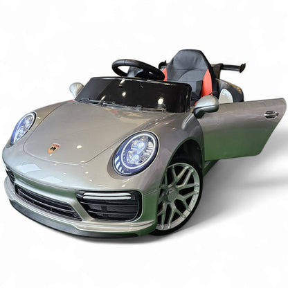 Carro Elétrico para Criança 911 Style Cinza Metalizado 12v c/ RODAS DE BORRACHA & ASSENTO EM PELE