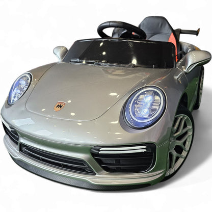 Carro Elétrico para Criança 911 Style Cinza Metalizado 12v c/ RODAS DE BORRACHA & ASSENTO EM PELE