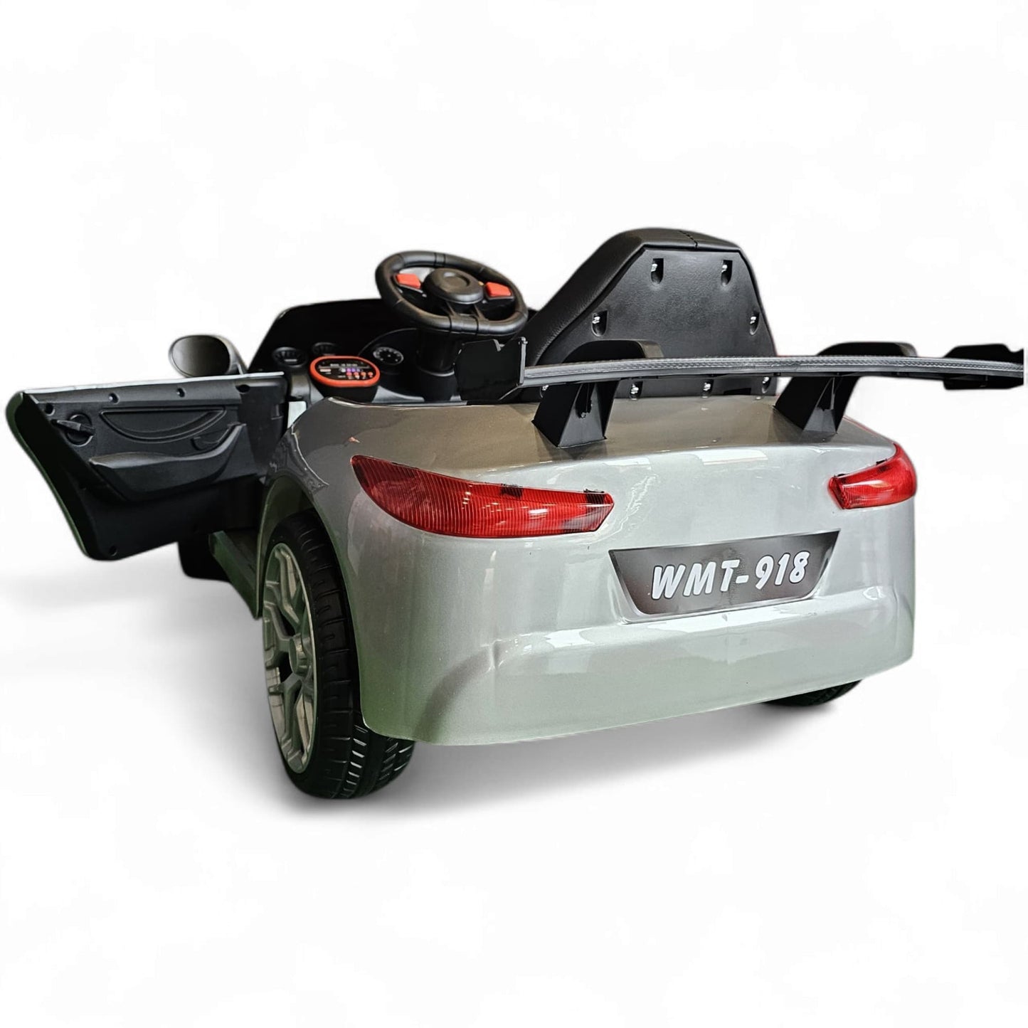 Carro Elétrico para Criança 911 Style Cinza Metalizado 12v c/ RODAS DE BORRACHA & ASSENTO EM PELE