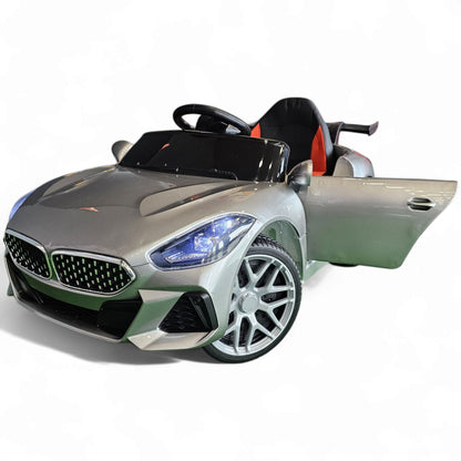 Carro Elétrico para Criança BM Z4 Style Cinza Metalizado 12v c/ RODAS DE BORRACHA & ASSENTO EM PELE
