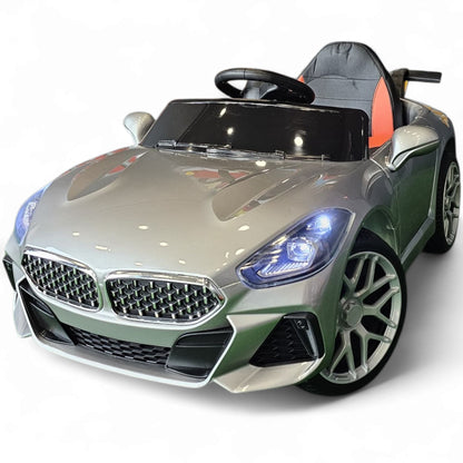 Carro Elétrico para Criança BM Z4 Style Cinza Metalizado 12v c/ RODAS DE BORRACHA & ASSENTO EM PELE