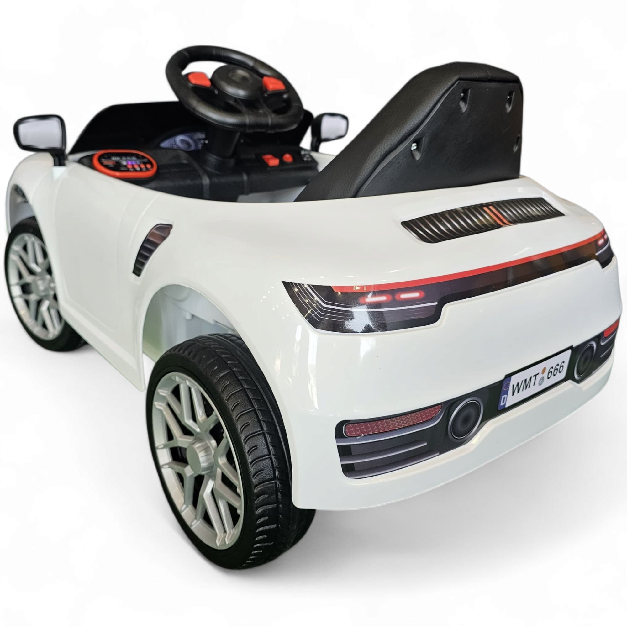 Carro Elétrico para Criança FUNDRIVE 12v Branco c/ RODAS DE BORRACHA & ASSENTO EM PELE