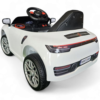 Carro Elétrico para Criança FUNDRIVE 12v Branco c/ RODAS DE BORRACHA & ASSENTO EM PELE