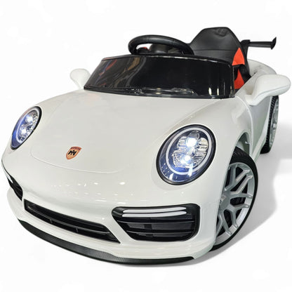 Carro Elétrico para Criança 911 Style Branco 12v c/ RODAS DE BORRACHA & ASSENTO EM PELE