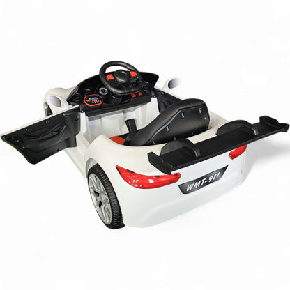 Carro Elétrico para Criança 911 Style Branco 12v c/ RODAS DE BORRACHA & ASSENTO EM PELE