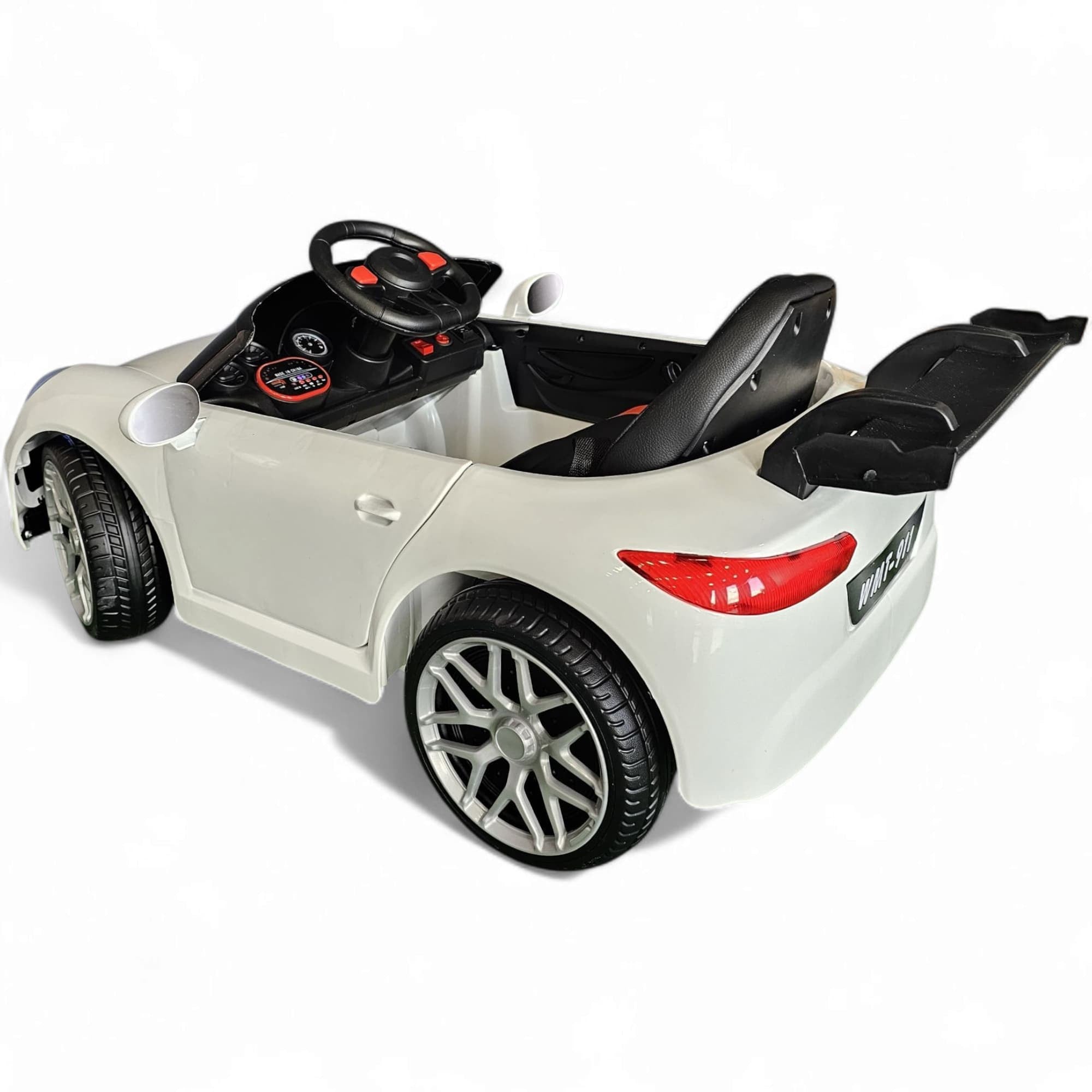 Carro Elétrico para Criança 911 Style Branco 12v c/ RODAS DE BORRACHA & ASSENTO EM PELE