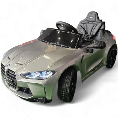 Carro Elétrico para Criança BMW M4 12v Cinza Metalizado c/ RODAS DE BORRACHA & ASSENTO EM PELE