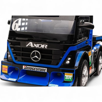 Carro Elétrico para Criança Mercedes AXOR 12v Azul c/ Rodas de Borracha & Assento em Pele