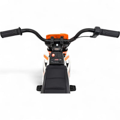 Mota Elétrica para Criança estilo CROSS 12v Laranja c/ RODAS DE BORRACHA & ASSENTO EM PELE