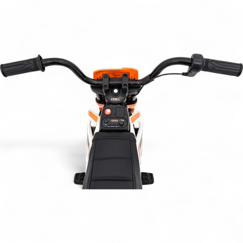 Mota Elétrica para Criança estilo CROSS 12v Laranja c/ RODAS DE BORRACHA & ASSENTO EM PELE