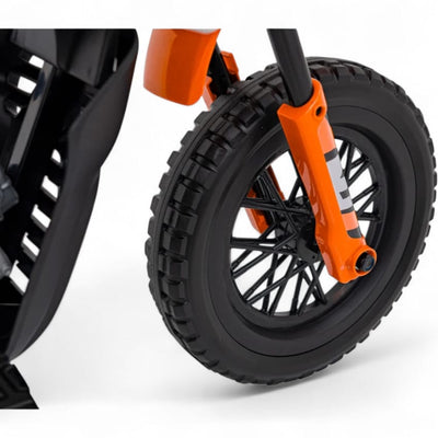 Mota Elétrica para Criança estilo CROSS 12v Laranja c/ RODAS DE BORRACHA & ASSENTO EM PELE