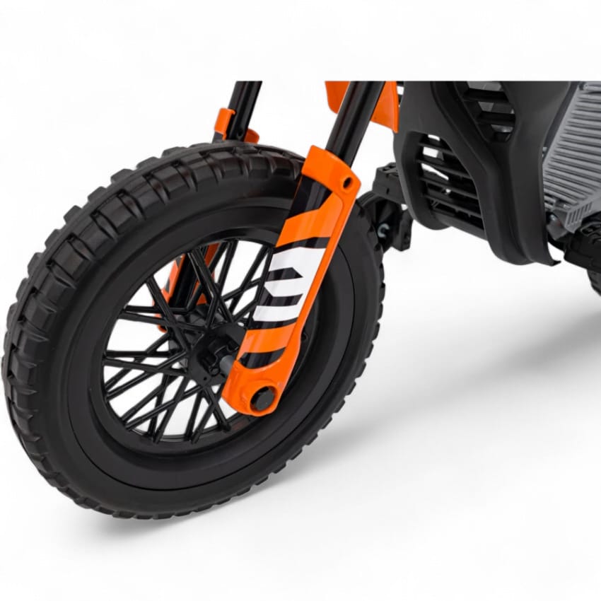 Mota Elétrica para Criança estilo CROSS 12v Laranja c/ RODAS DE BORRACHA & ASSENTO EM PELE