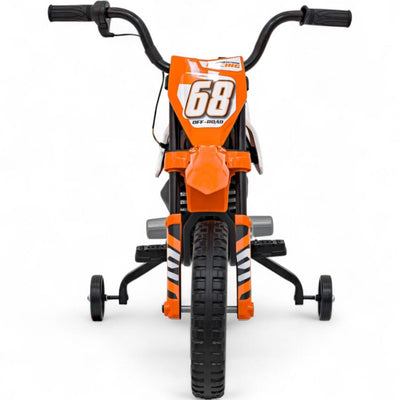 Mota Elétrica para Criança estilo CROSS 12v Laranja c/ RODAS DE BORRACHA & ASSENTO EM PELE