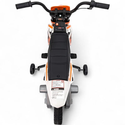 Mota Elétrica para Criança estilo CROSS 12v Laranja c/ RODAS DE BORRACHA & ASSENTO EM PELE