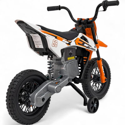 Mota Elétrica para Criança estilo CROSS 12v Laranja c/ RODAS DE BORRACHA & ASSENTO EM PELE