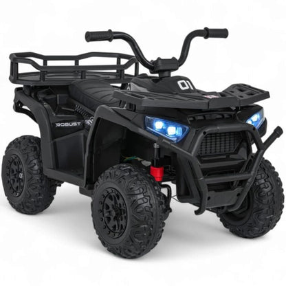 Mota 4 Elétrica para Criança MINI ATV QUAD ROBUST 12v Preta c/ RODAS DE BORRACHA & ASSENTO EM PELE