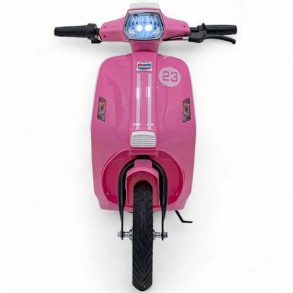 Mota Elétrica para Criança  Vespa Style 24v 350watts até 16Km/h Rosa c/ RODAS PNEUMÁTICAS & ASSENTO EM PELE
