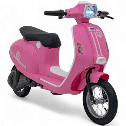 Mota Elétrica para Criança  Vespa Style 24v 350watts até 16Km/h Rosa c/ RODAS PNEUMÁTICAS & ASSENTO EM PELE