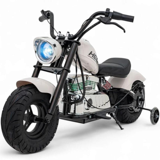 Mota Elétrica para Criança  Chopper Warrior 36v 350watts até 16Km/h Branca c/ RODAS PNEUMÁTICAS & ASSENTO EM PELE
