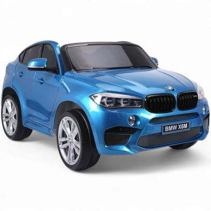 Carro elétrico para criança BMW X6M 12v Azul Metalizado 2 Lugares c/ RODAS DE BORRACHA & ASSENTO EM PELE
