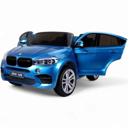 Carro elétrico para criança BMW X6M 12v Azul Metalizado 2 Lugares c/ RODAS DE BORRACHA & ASSENTO EM PELE