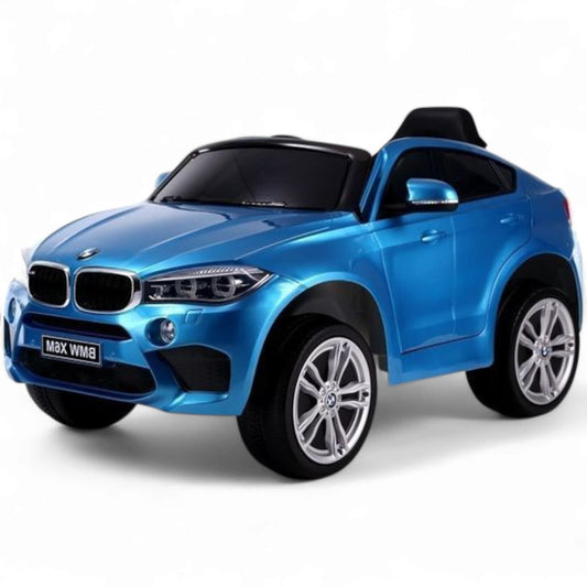 Carro Elétrico para Criança BMW X6M 12v Azul Metalizado c/ RODAS DE BORRACHA & ASSENTO EM PELE