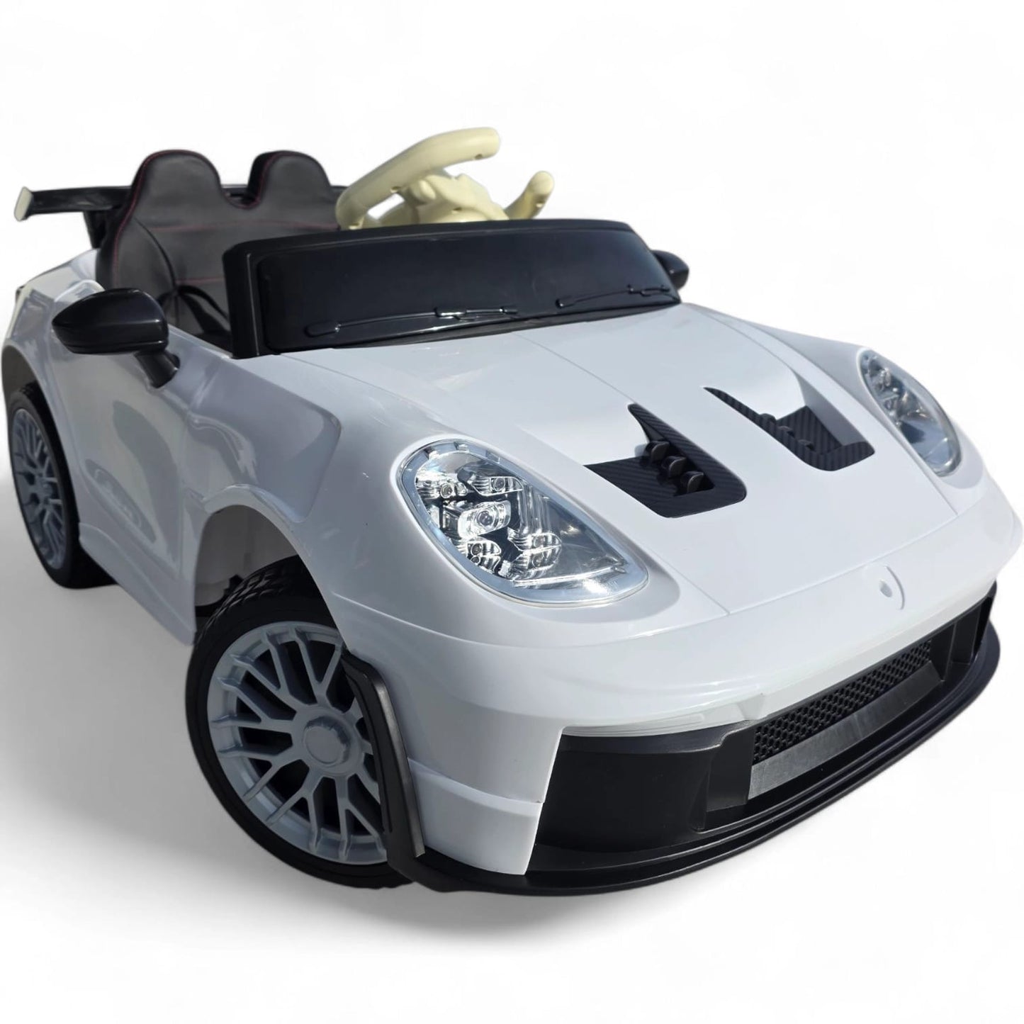 Carro Elétrico para Criança GT3 Style Branco 12v c/ RODAS DE BORRACHA & ASSENTO EM PELE