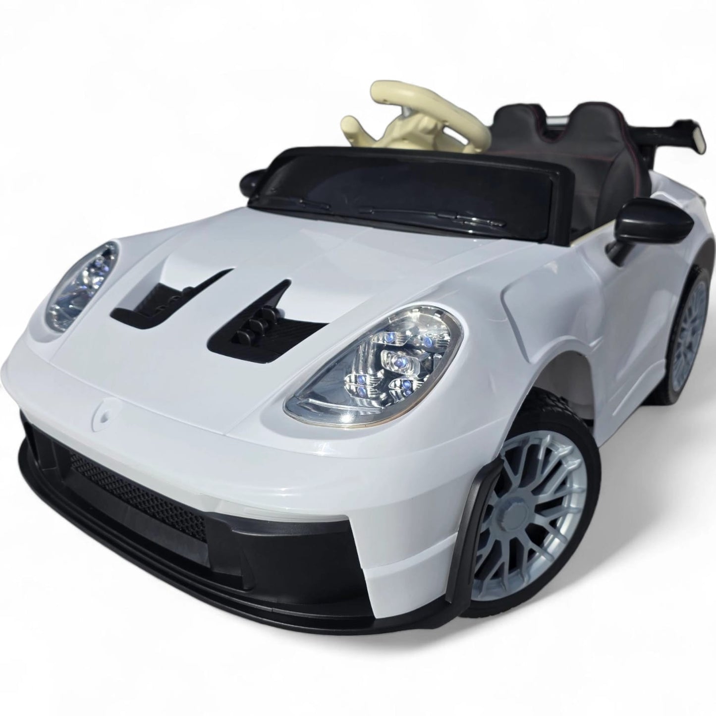 Carro Elétrico para Criança GT3 Style Branco 12v c/ RODAS DE BORRACHA & ASSENTO EM PELE