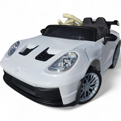 Carro Elétrico para Criança GT3 Style Branco 12v c/ RODAS DE BORRACHA & ASSENTO EM PELE