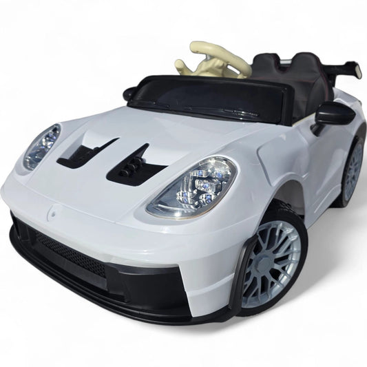 Carro Elétrico para Criança GT3 Style Branco 12v c/ RODAS DE BORRACHA & ASSENTO EM PELE