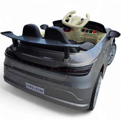 Carro Elétrico para Criança GT3 Style Cinza Metalizado 12v c/ RODAS DE BORRACHA & ASSENTO EM PELE