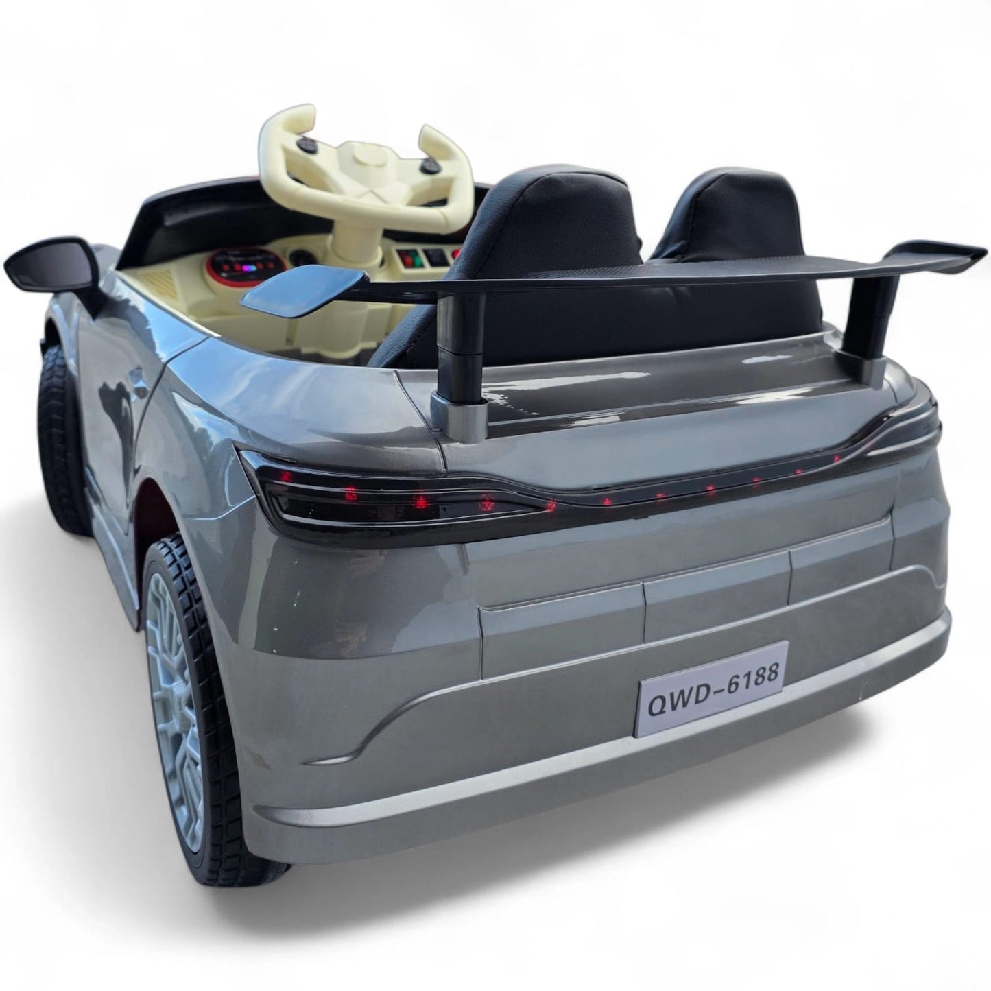 Carro Elétrico para Criança GT3 Style Cinza Metalizado 12v c/ RODAS DE BORRACHA & ASSENTO EM PELE