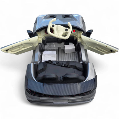 Carro Elétrico para Criança GT3 Style Cinza Metalizado 12v c/ RODAS DE BORRACHA & ASSENTO EM PELE