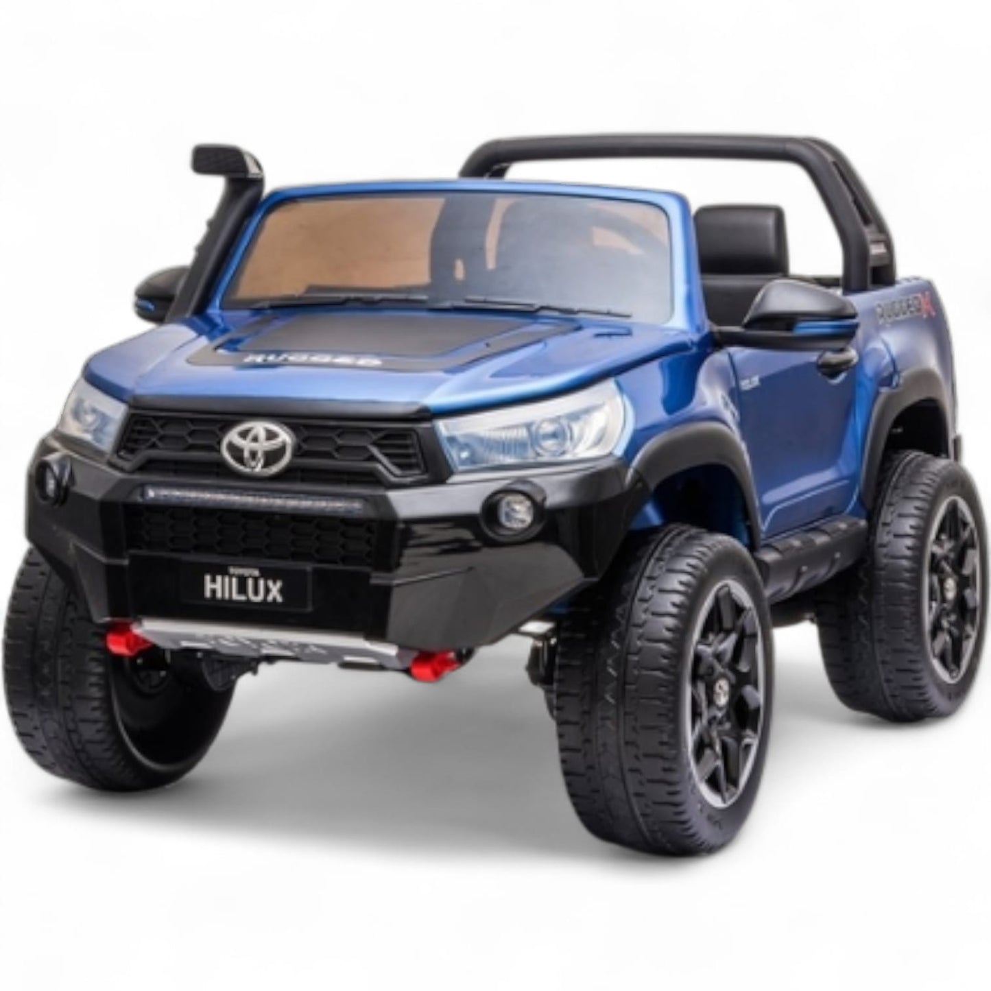 Carro Elétrico para Criança Toyota Hilux Azul Metalizado 12v 4x4 c/ Rodas de Borracha & Assento em Pele