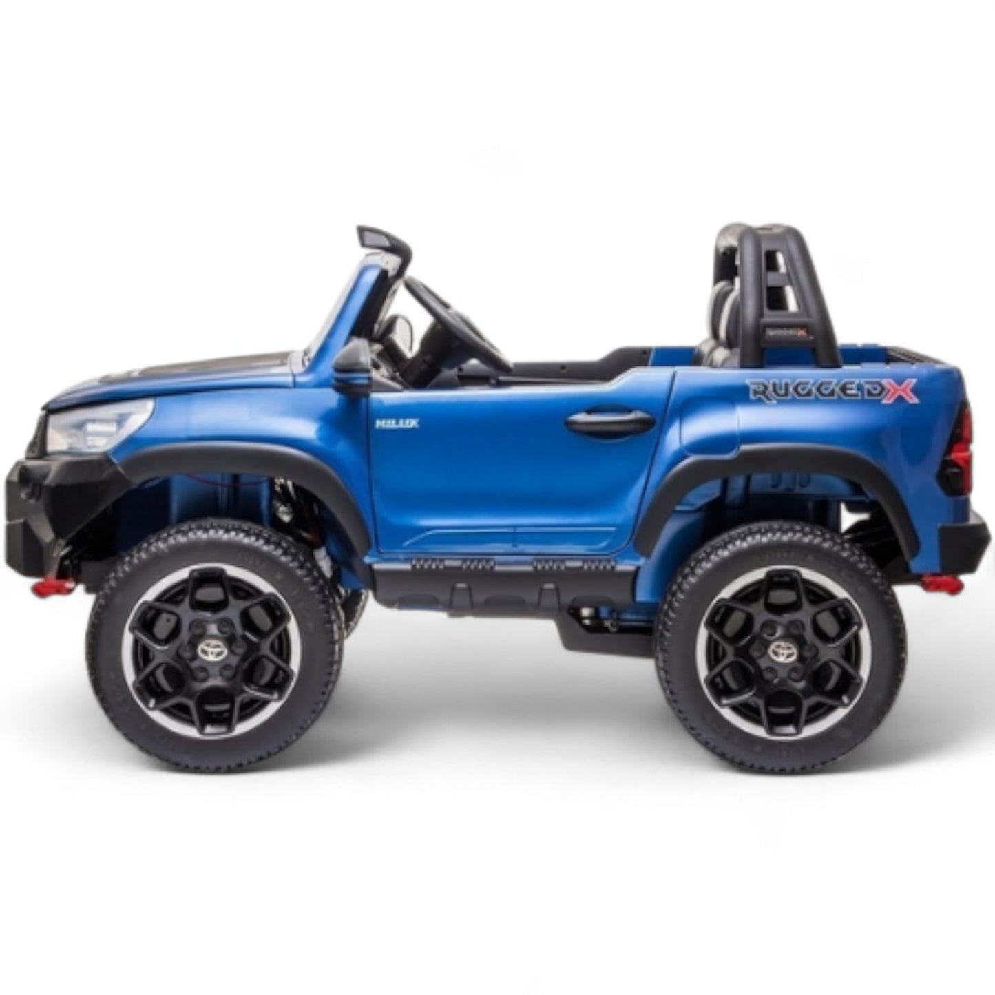Carro Elétrico para Criança Toyota Hilux Azul Metalizado 12v 4x4 c/ Rodas de Borracha & Assento em Pele