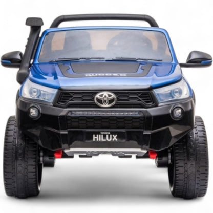Carro Elétrico para Criança Toyota Hilux Azul Metalizado 12v 4x4 c/ Rodas de Borracha & Assento em Pele