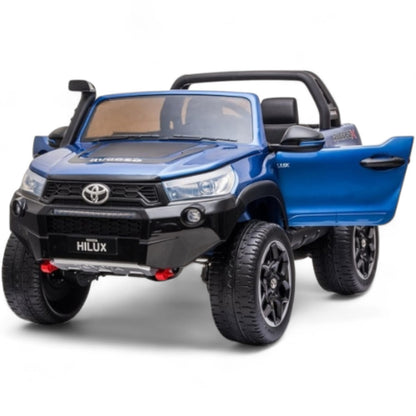 Carro Elétrico para Criança Toyota Hilux Azul Metalizado 12v 4x4 c/ Rodas de Borracha & Assento em Pele