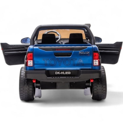 Carro Elétrico para Criança Toyota Hilux Azul Metalizado 12v 4x4 c/ Rodas de Borracha & Assento em Pele