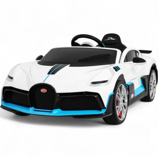 Carro Elétrico para Criança BUGATTI DIVO 12v Branco c/ RODAS DE BORRACHA & ASSENTO EM PELE
