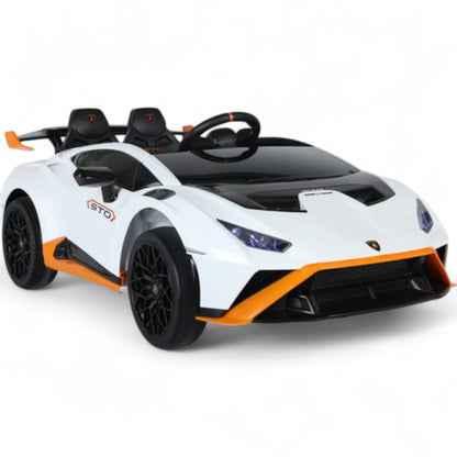 Carro Elétrico para Criança LAMBORGHINI STO 24v DRIFT Branco c/ RODAS DE BORRACHA & ASSENTO EM PELE